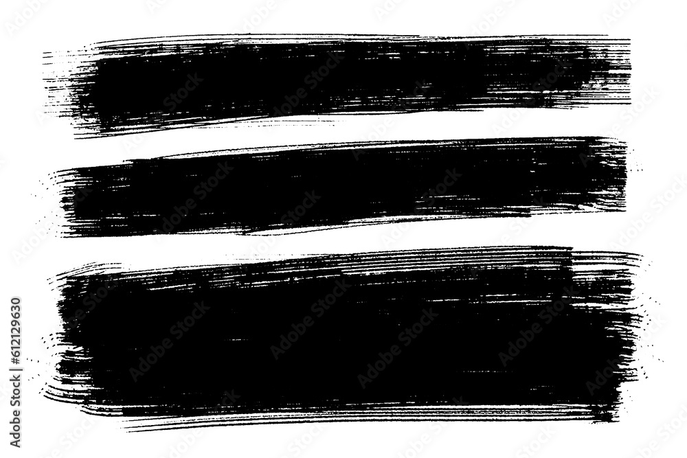 Poster vector set of hand drawn horizontal brush strokes, stains for backdrops. black color design elements