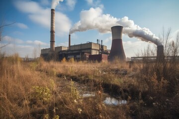Fototapeta na wymiar manufacturing plant emitting smoke from its chimneys. Generative AI