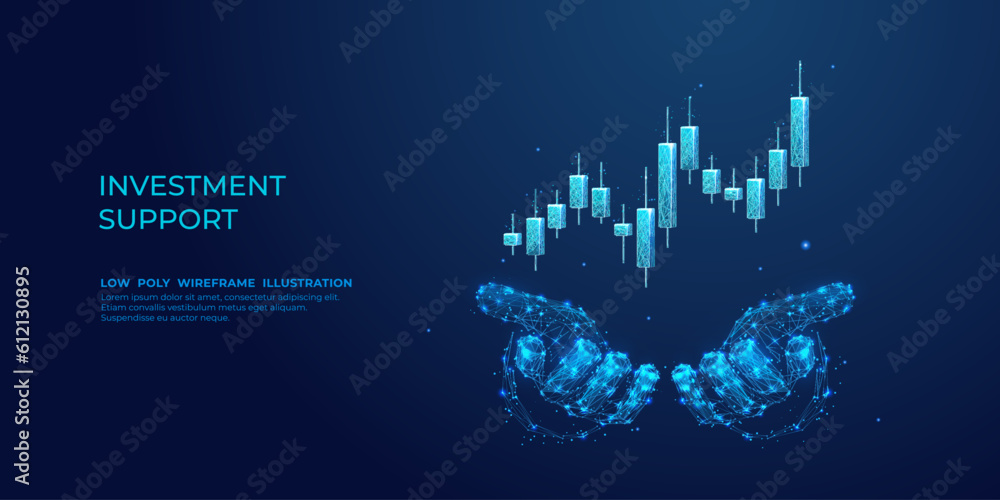 Aufkleber digital abstract human hands holding 3d stock market candlestick graph chart. the conception of inve