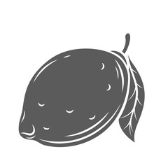 Lemon glyph icon vector illustration. Stamp of whole fresh limon fruit with leaf on stem and peel, single healthy natural refreshing citrus and harvest of lemon tree from tropical summer garden