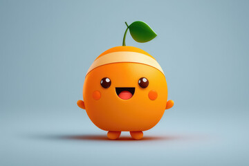 Cute mandarin 3d cartoon character. Ripe orange citrus fruit with green leaf. Funny orange mascot. Generative AI 3d render illustration imitation.
