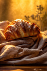background food fresh table breakfast drink background bakery croissant bokeh cup morning. Generative AI.