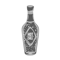 Hot chili sauce bottle glyph icon vector illustration. Stamp of glass package with spicy sauce, product of sweet chilli pepper for eating, gourmet dip of Mexican cuisine and condiment in container