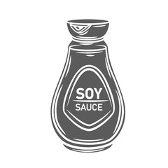 Soy sauce bottle glyph icon vector illustration. Stamp of container with shoyu, glass packaging with salty sauce, label and cap, Japanese and Thai product for cooking and seasoning traditional food