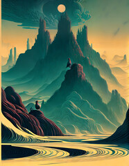 landscape with mountains, Generated A.I