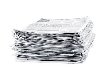 Newspapers stack on white background