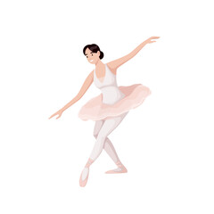 Ballerina dancing ballet dance vector illustration. Cartoon isolated girl dancer training reverence on lesson of ballet class or studio, actress woman in tutu and pointes performing pose with grace