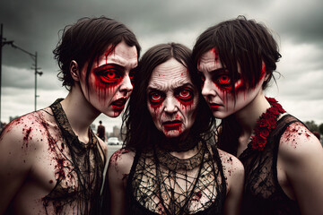 Scary teenage zombies. Generative AI.