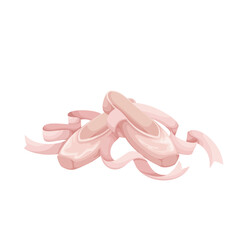 Ballet shoes vector illustration. Cartoon isolated pink ballet slippers with ribbons and points, pair of pointe shoes for professional ballerina classic dance to music, satin elegant footwear © setory