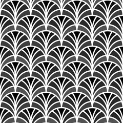 Naklejka na ściany i meble Fish scale wallpaper. Asian traditional ornament with repeated scallops. Repeated color curves on white background. Seamless surface pattern design with semicircles. Mosaic motif. Digital paper.