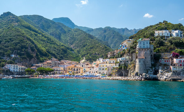 Cetara town from the sea, beautiful landscape on the Amalfi Coast, Italy