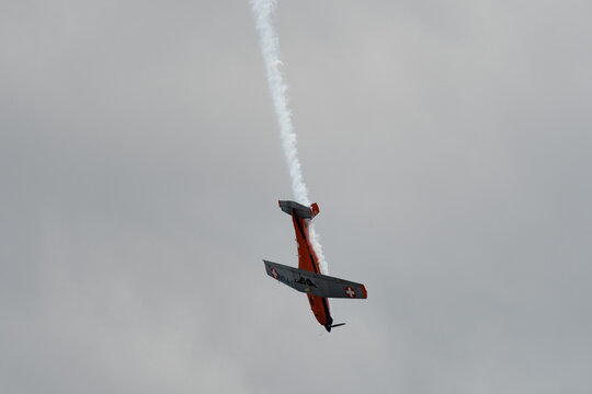T7-FUN Pilatus PC-7 airplane over the rhine valley in Switzerland 20.5.2023