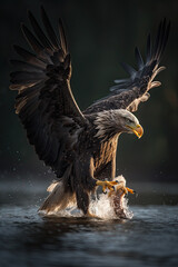 Fototapeta premium Talon out, the Bald Eagle has spotted its prey and diving down to hunt. Generative AI