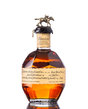 Chicago, USA - June 11, 2023: A brand new bottle of Blanton's, the original single barrel bourbon whiskey. 
