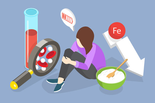 3D Isometric Flat Vector Conceptual Illustration of Anemia, Lack of Hemoglobin