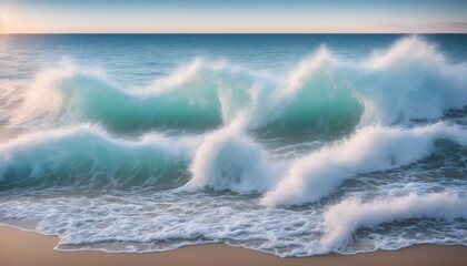 Beautiful tropica wave summer sea. Close-up soft wave of the sea on the sandy beach. Generative Ai