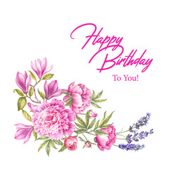 Happy birthday card. Party invitations with watercolor flowers.