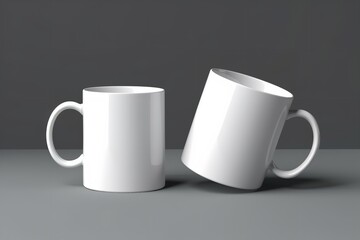 mockup of two white mugs on black background