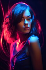 Obraz premium Portrait of a woman girl with neon lights