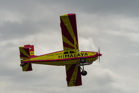 N-283SW Pilatus PC-6/350-H2 Porter airplane over the rhine valley in Switzerland