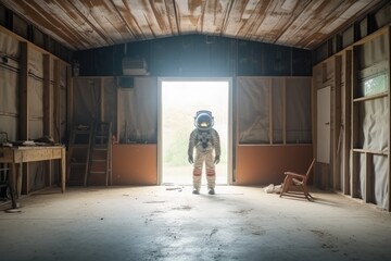 Obraz na płótnie Canvas Astronaut in a ruined city background in post apocalypse style Generative AI