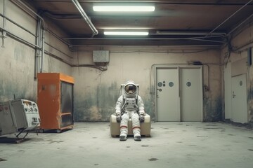 Astronaut in a ruined city background in post apocalypse style Generative AI