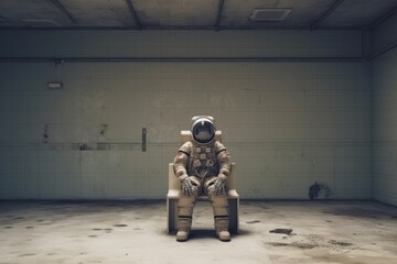 Astronaut in a ruined city background in post apocalypse style Generative AI