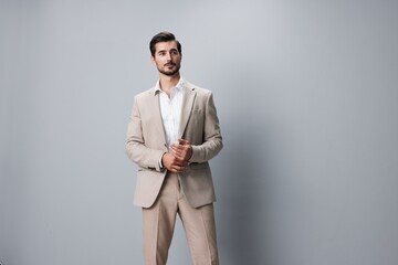 beige man business happy portrait suit smiling handsome businessman copyspace studio