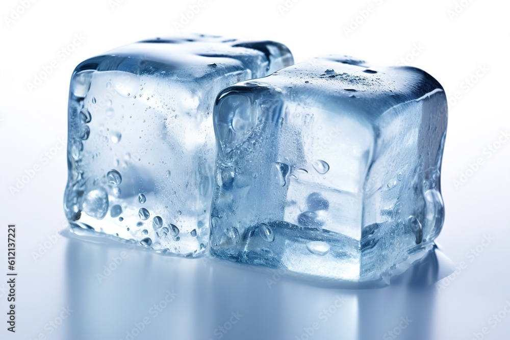 Poster ice cubes isolated on white background. generated by ai.