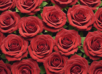 Background of many red roses. Generative AI.