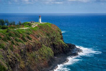 Fototapeta na wymiar Kilauea Point Lighthouse and National Wildlife Refuge, Kauai, Hawaii. Kilauea Lighthouse is the northernmost point of the main Hawaiian Islands. The lighthouse was built in 1913.