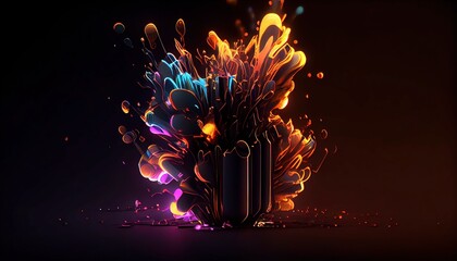 Hyper-Detailed Neon Lights Abstract Art, Volumetric Lighting Effects on Dark Background, Surrealism, Photorealism, & Vibrant Colors, Generative AI.