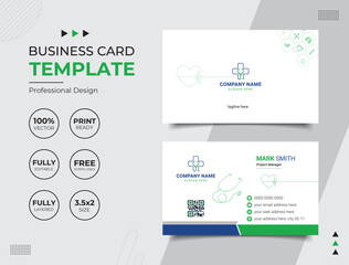 Double-sided Professional Medical Doctor Healthcare Business Card Design Template. Vector illustration