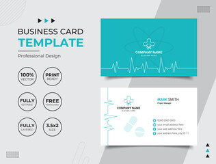 Double-sided Professional Medical Doctor Healthcare Business Card Design Template. Vector illustration