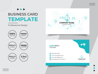 Double-sided Professional Medical Doctor Healthcare Business Card Design Template. Vector illustration