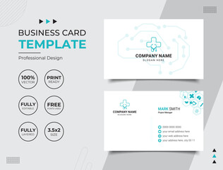 Double-sided Professional Medical Doctor Healthcare Business Card Design Template. Vector illustration