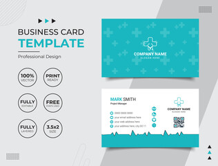 Fototapeta na wymiar Double-sided Professional Medical Doctor Healthcare Business Card Design Template. Vector illustration
