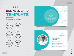 Double-sided Professional Medical Doctor Healthcare Business Card Design Template. Vector illustration