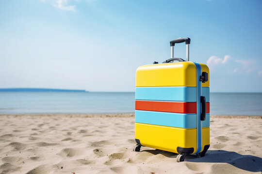 Suitcase on the beach. AI generated image.