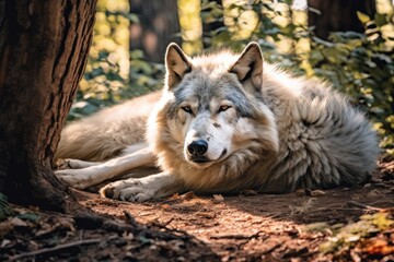 Fototapeta premium Wolf in the forest Generative AI