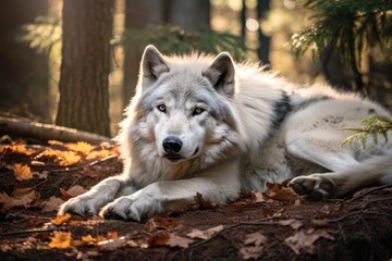 Fototapeta premium Wolf in the forest Generative AI