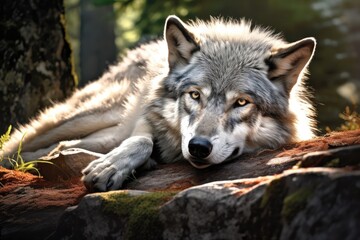 Obraz premium Wolf in the forest Generative AI