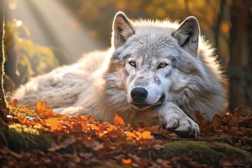 Obraz premium Wolf in the forest Generative AI