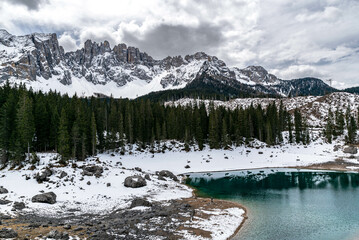 lake karersee in winter