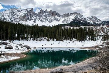 mountain reflection in lake carso