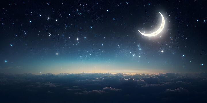 Night Sky with Crescent Moon background