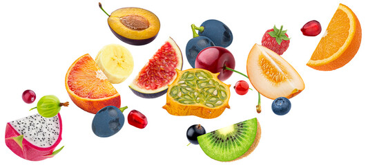 Fruit salad ingredients isolated on white background