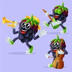 Cute blackberry characters playing musical instruments