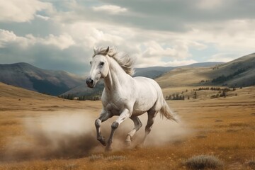 A beautiful horse in a meadow Generative AI
