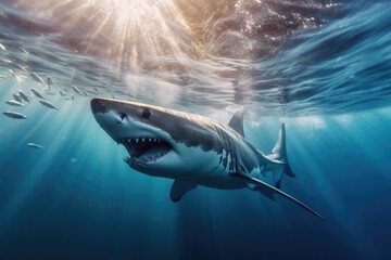 Big angry White shark in the ocean Generative AI
